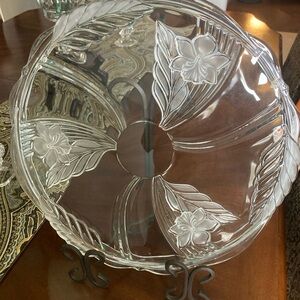 Mikasa Walther Glass Satun Orchid 14” clear & frosted crystal cake platter
